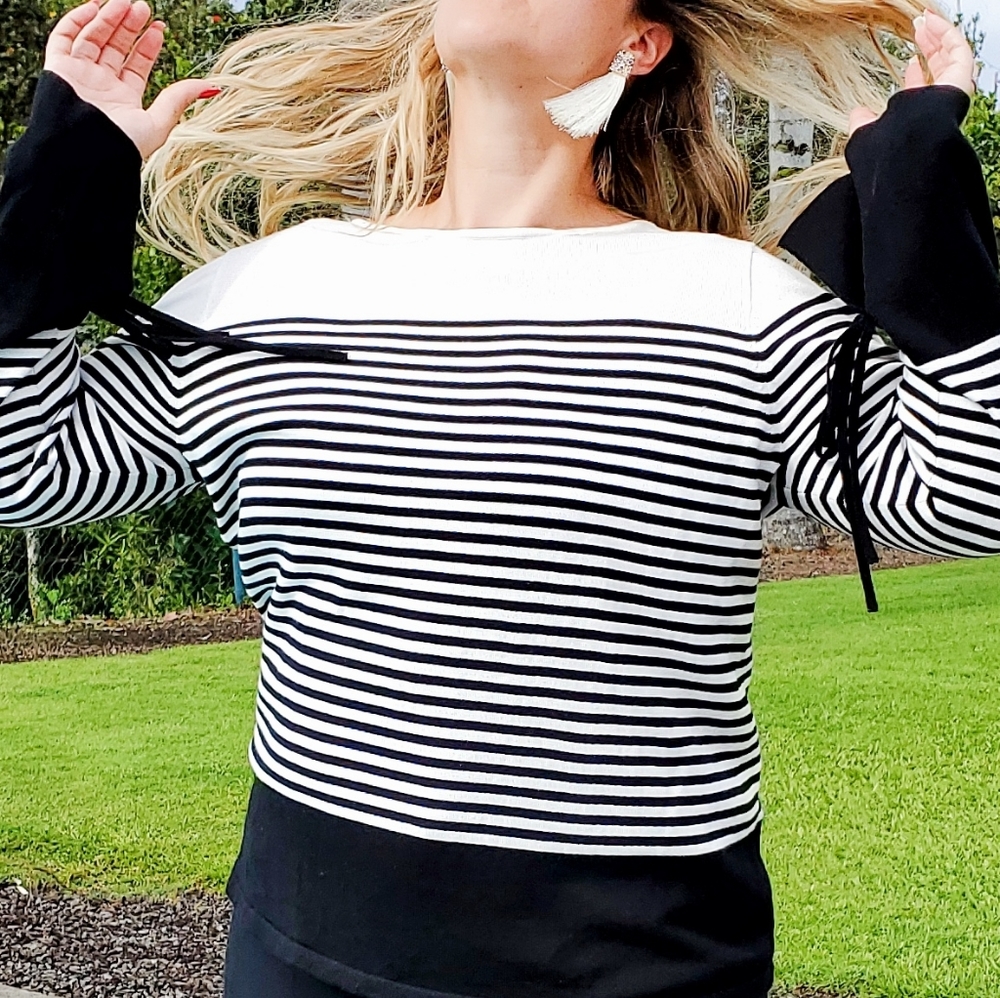 Chaps Colorblock Stripe Sweater black & white, XXL - Picture 4 of 16